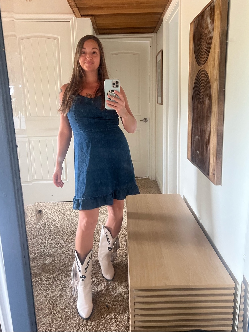 Old Navy Dark Blue Denim Ruffle-Hem Mini Dress Stretchy Medium